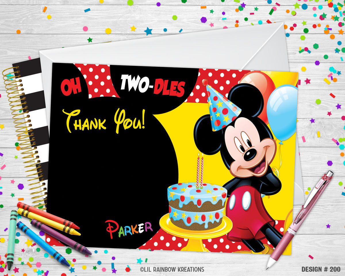 200 | Mickey Mouse Party Invitation & Thank You Card – Lil Rainbow ...