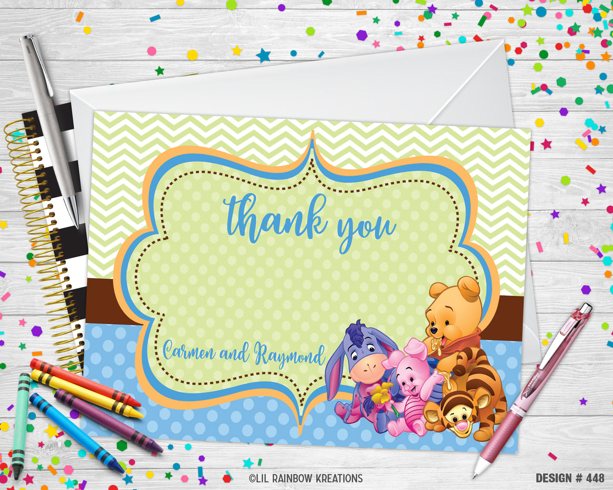 448 | Winnie The Pooh & Friends Baby Shower Invitation & Thank You