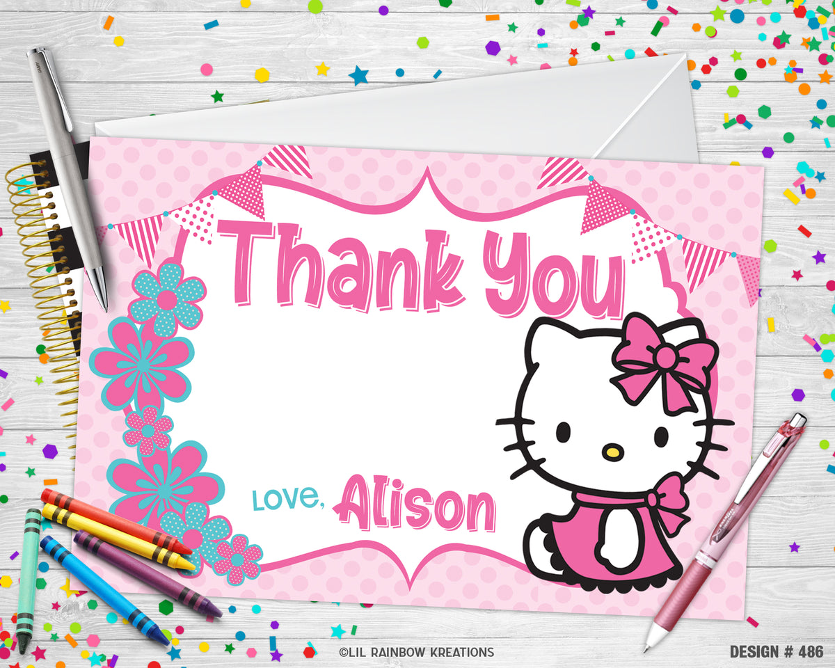 TYC 486 | pink hello kitty party invitation & thank you card – little