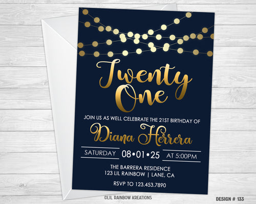 133 | Gold and Navy Blue Party Invitation & Thank You Card