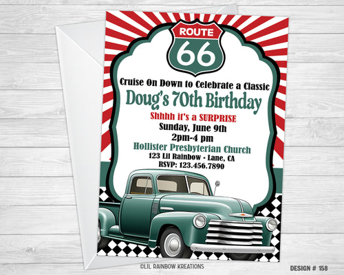 158 | Route 66 Chevy Truck Party Invitation & Thank You Card