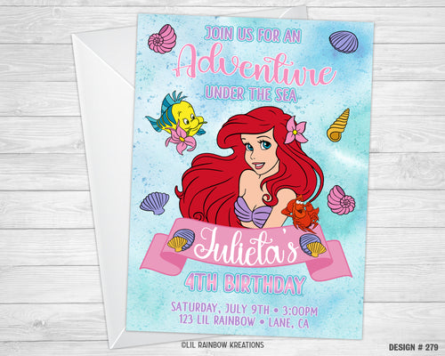 279 | The Little Mermaid Party Invitation & Thank You Card