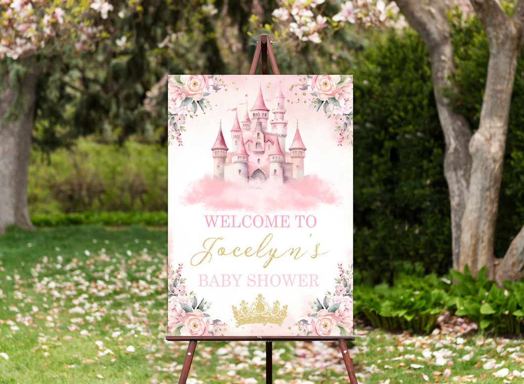 PSIGN-123 | Pink Princess Castle Party Sign