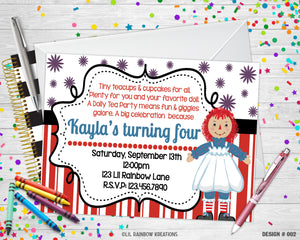 002 | Raggedy Doll Party Invitation & Thank You Card