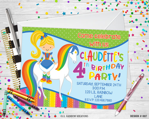 007 | Rainbow Girl Party Invitation & Thank You Card