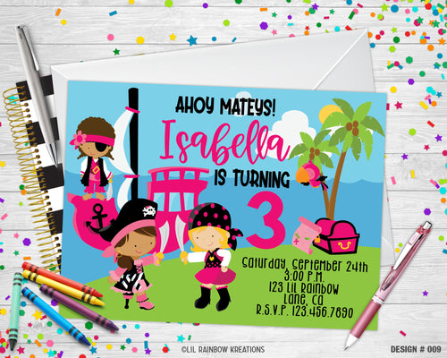 009 | Girl Pirates Party Invitation & Thank You Card