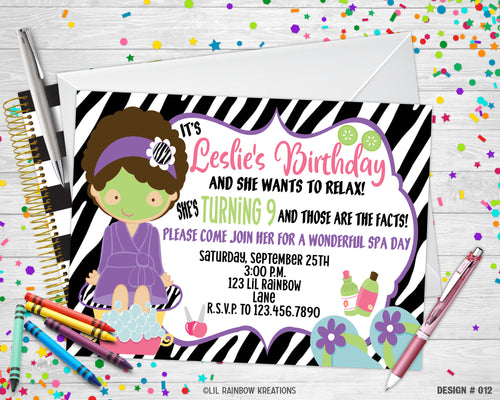 012 | Zebra Print Spa Party Invitation & Thank You Card