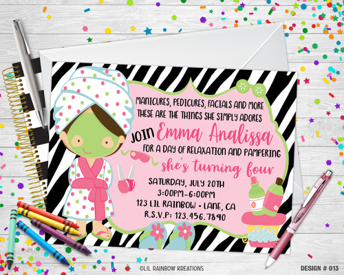 013 | Zebra Print Spa Party Invitation & Thank You Card