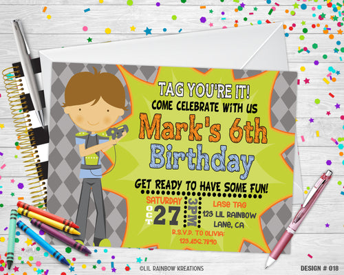 018 | Laser Tag Party Invitation & Thank You Card