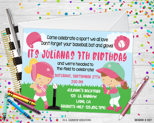 027 | Softball Party Invitation & Thank You Card