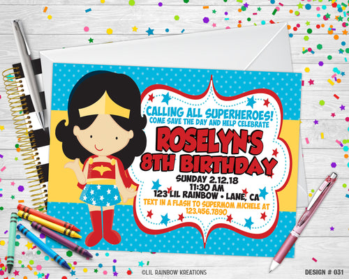 031 | Wonder Woman Party Invitation & Thank You Card