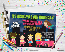 Load image into Gallery viewer, 032 | Girl Power Party Invitation &amp; Thank You Card