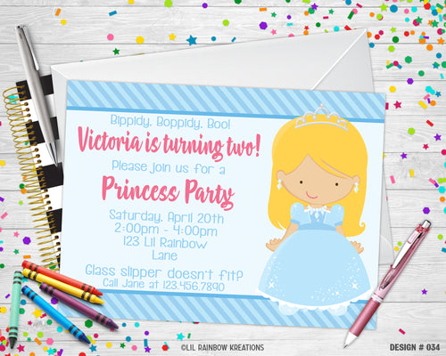 034 | Princess Cinderella Party Invitation & Thank You Card