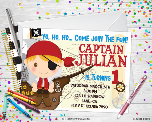 039 | Boy Pirate Party Invitation & Thank You Card