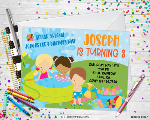 047 | Swimming Pool Party Invitation & Thank You Card