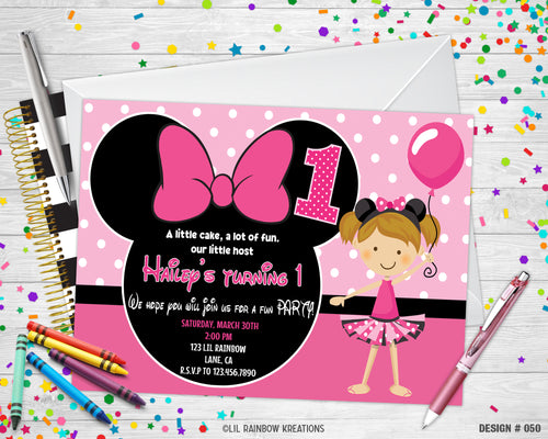 050 | Minnie Mouse Party Invitation & Thank You Card