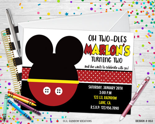 053 | Mickey Mouse Party Invitation & Thank You Card