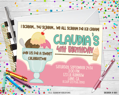 061 | Ice Cream Party Invitation & Thank You Card