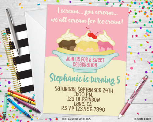 062 | Ice Cream Party Invitation & Thank You Card
