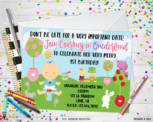 063 | Alice In Onederland Party Invitation & Thank You Card