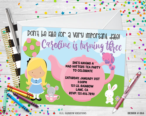 064 | Alice In Wonderland Party Invitation & Thank You Card