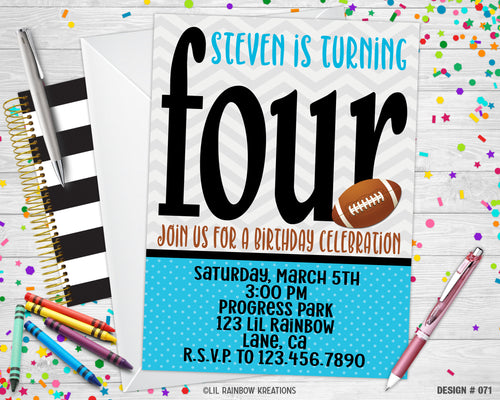 071 | Football Party Invitation & Thank You Card
