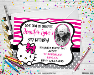 086 | Zebra Print Hello Kitty Party Invitation & Thank You Card