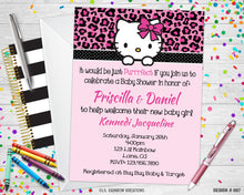 Load image into Gallery viewer, 087 | Leopard Print Hello Kitty Baby Shower Invitation &amp; Thank You Card