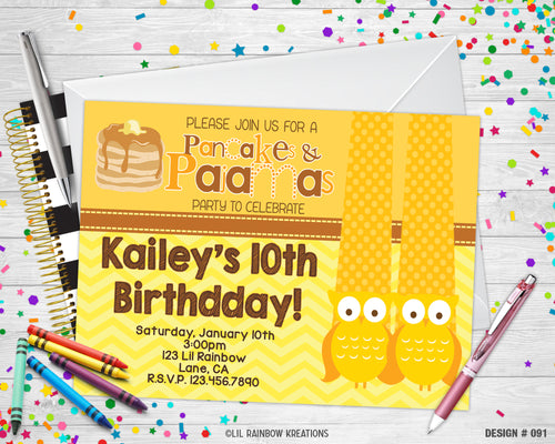 091 | Pancakes & Pajamas Party Invitation & Thank You Card