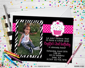 096 | Zebra Print Cupcake Party Invitation & Thank You Card