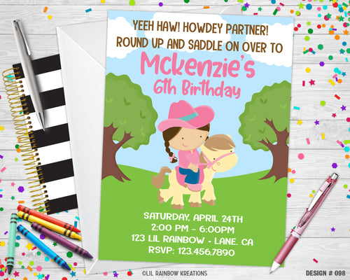 098 | Cowgirl Party Invitation & Thank You Card