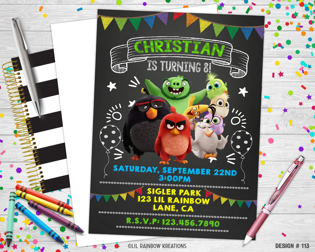 113 | Angry Birds Party Invitation & Thank You Card