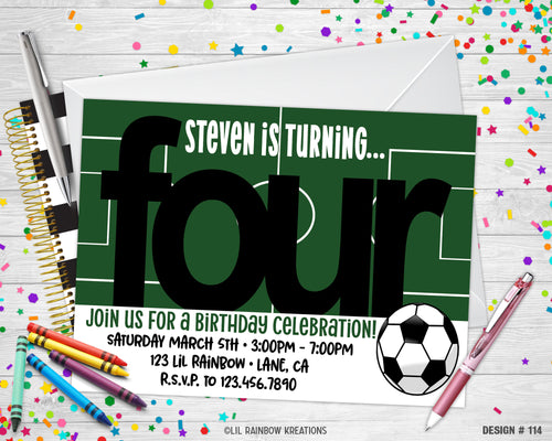 114 | Soccer Party Invitation & Thank You Card