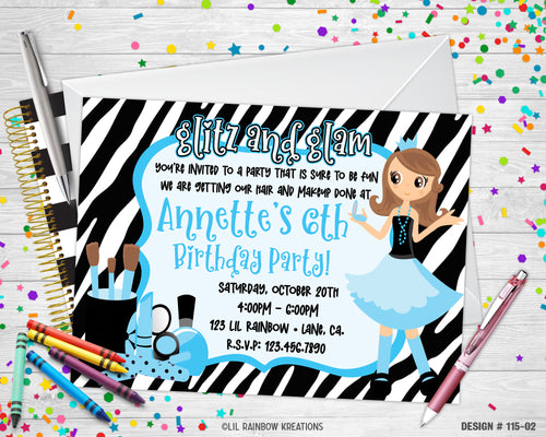 115-2 | Glitz And Glam Party Invitation & Thank You Card