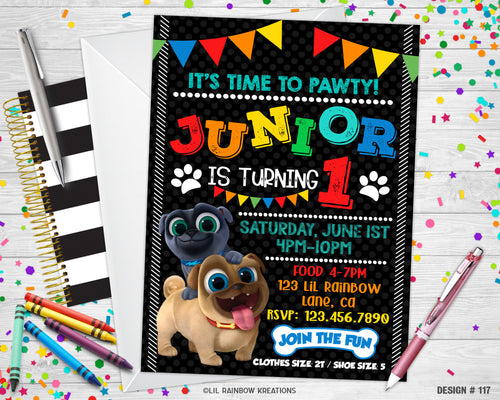 117 | Puppy Pals Party Invitation & Thank You Card