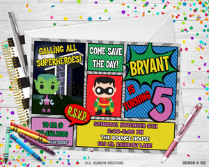 122 | Teen Titans Go Party Invitation & Thank You Card