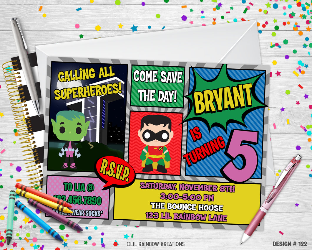 122 | Teen Titans Go Party Invitation & Thank You Card