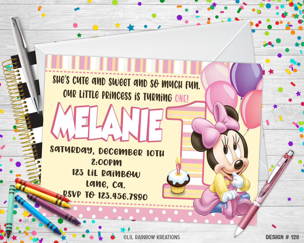 128 | Minnie Mouse Party Invitation & Thank You Card