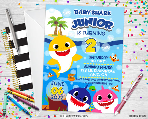 129 | Baby Shark Party Invitation & Thank You Card