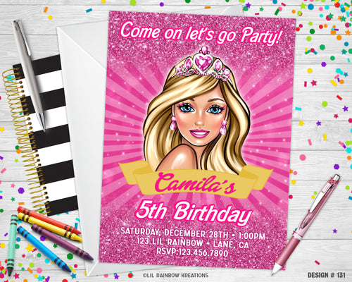 131 | Barbie Party Invitation & Thank You Card