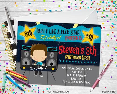 142 | Rock Star Party Invitation & Thank You Card
