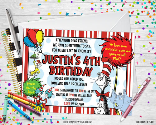 149 | The Cat In The Hat Party Invitation & Thank You Card