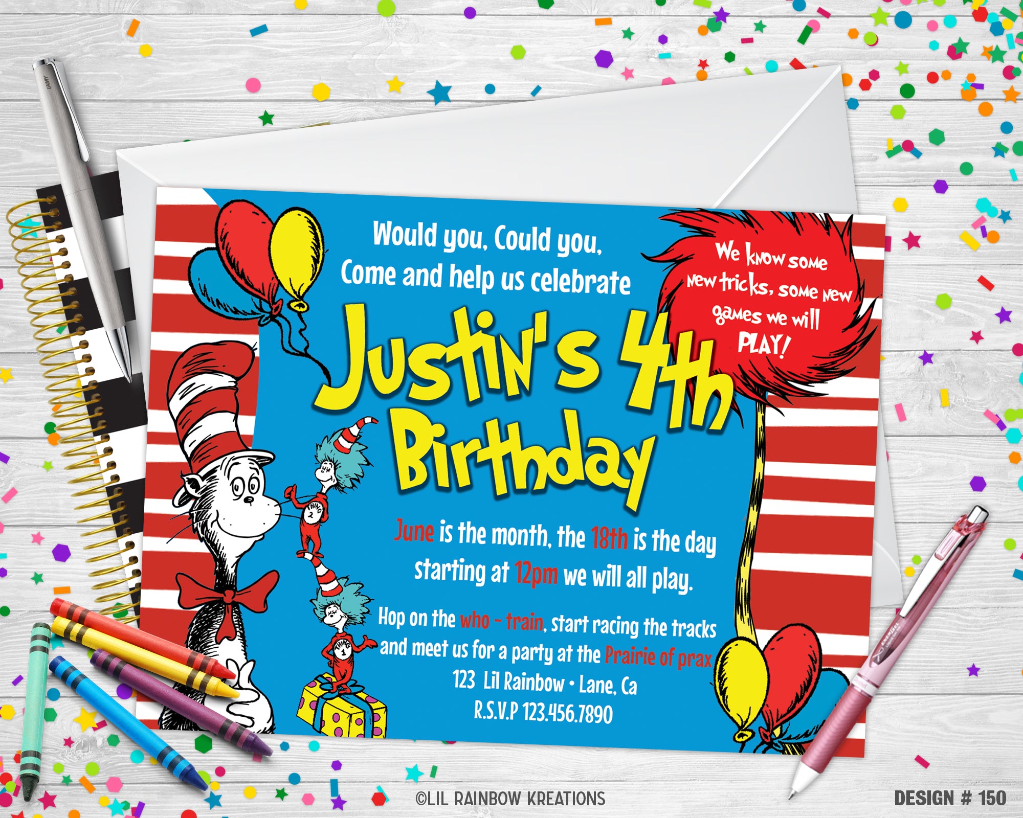 150 | The Cat In The Hat Party Invitation & Thank You Card – Little ...