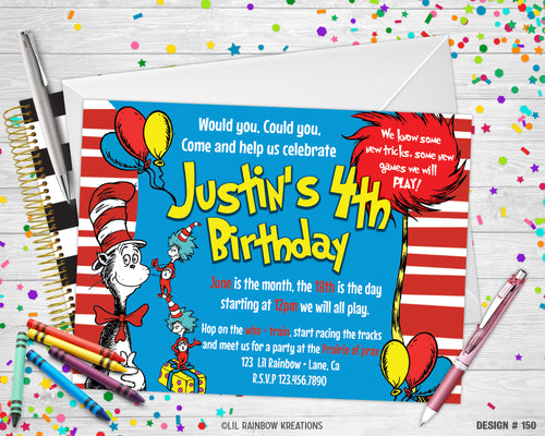 150 | The Cat In The Hat Party Invitation & Thank You Card