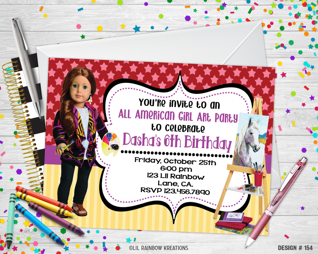 154 | American Girl Doll Art Party Invitation & Thank You Card