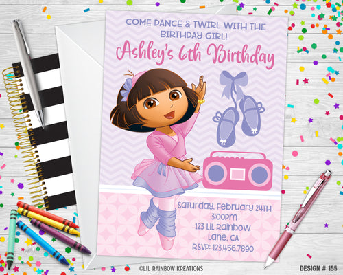 155 | Dora Ballerina Party Invitation & Thank You Card