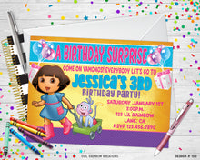 Load image into Gallery viewer, 156 | Dora &amp; Boots Party Invitation &amp; Thank You Card