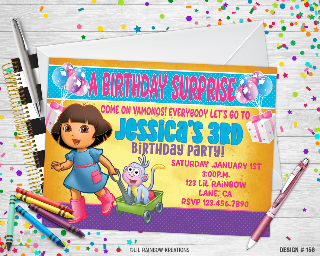 156 | Dora & Boots Party Invitation & Thank You Card
