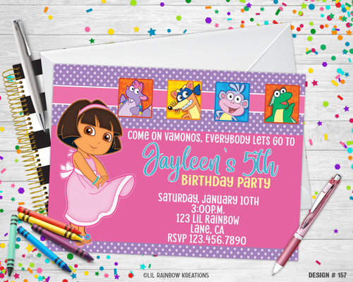 157 | Dora Party Invitation & Thank You Card