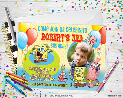 185 | SpongeBob Party Invitation & Thank You Card